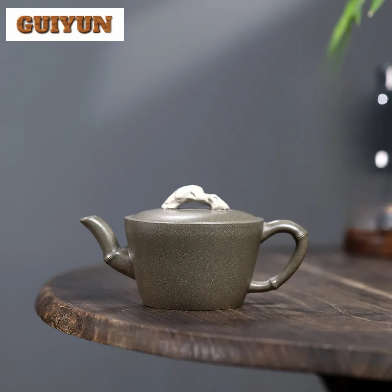 

200 мл Исин Фиолетовые глиняные чайники ручной работы Тайху Озеро Камень Большой калибр Горшок Сырая руда Живая секция Чайник грязевой чайник Чайный сервиз Zisha Подарочный