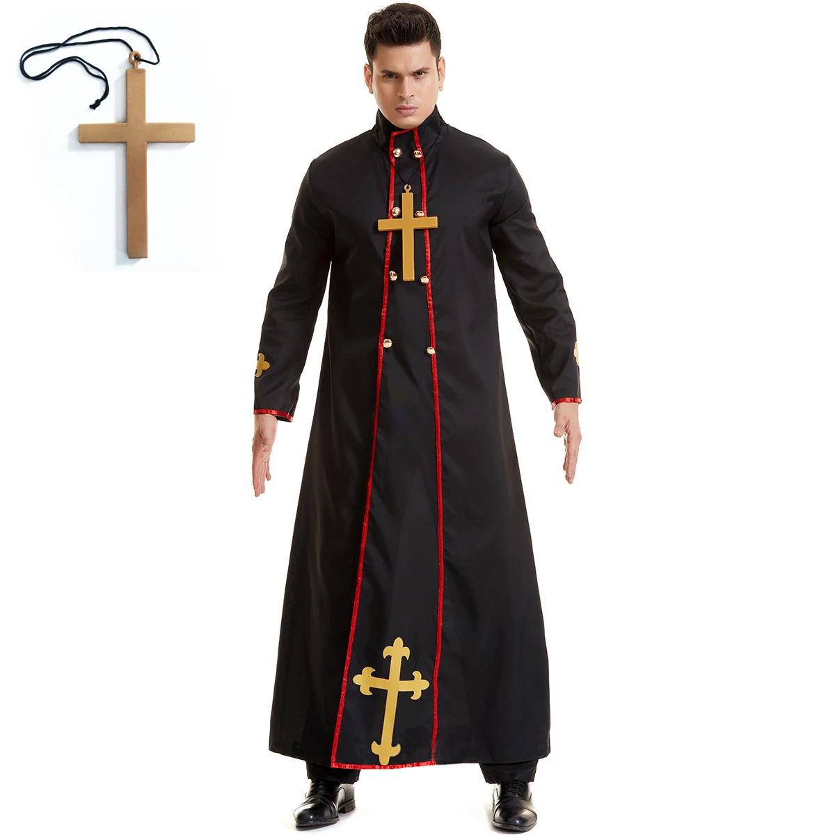 Medieval Priestly Sets Adult Men Evil Priest Costumes Cosplay Halloween Purim Party Stage Performance Fancy Dress and Cross