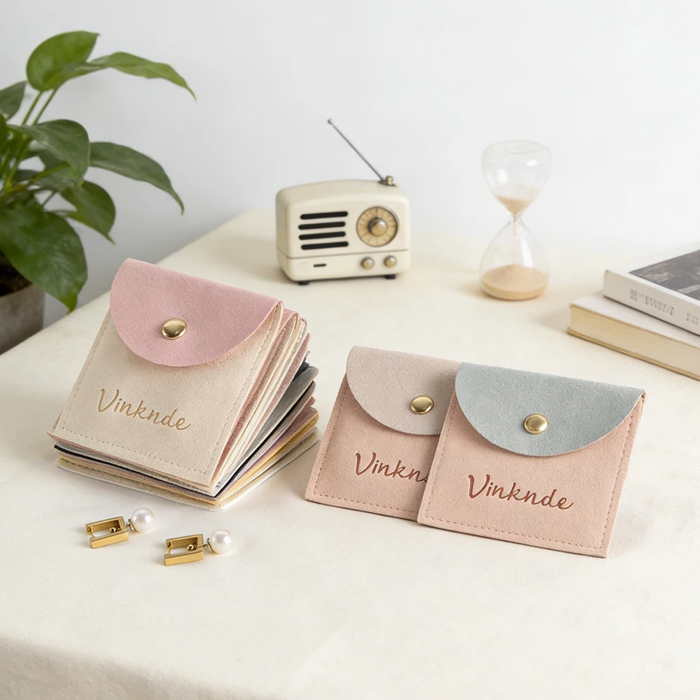 

100Pcs 6x6cm Small Jewelry Snap Pouches Custom Logo Wedding Traveling Bag Ring Earring Trinkets Coin Makeup Packaging Dust Sack