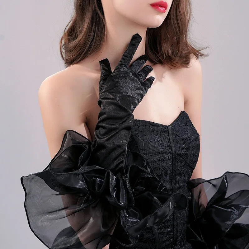 Bridal Wedding Dress Long Gloves Black Evening Dress Gloves Photography Gloves Banquet Gloves