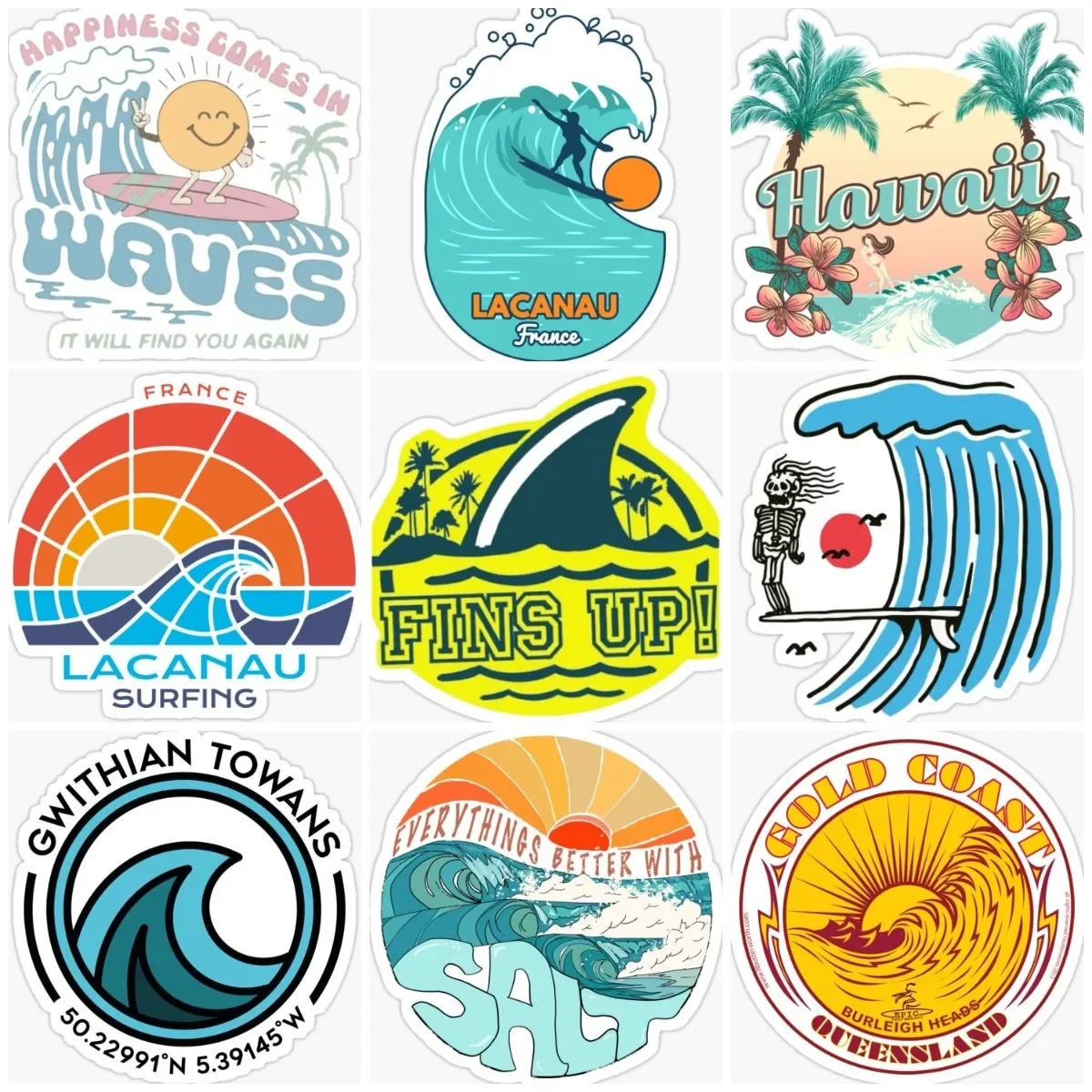 

Waves Surfing Skull Emblem Creative Sticker Vinyl Motocrycle Laptop Truck Car Bicycle Car Window Glass Wall Helmet Camper Decal
