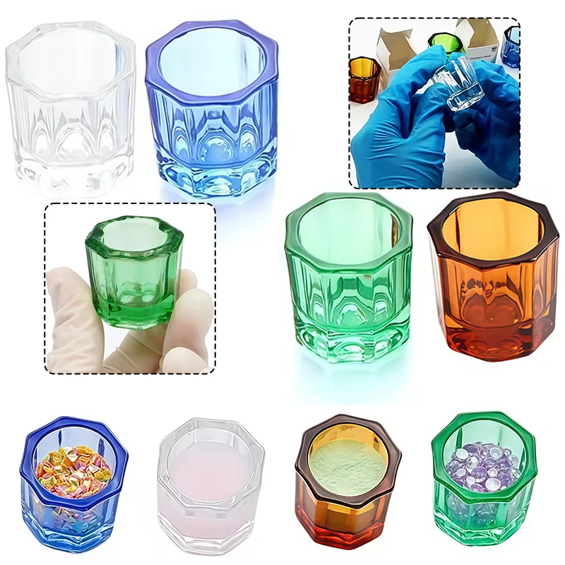 JAVIDENT 8/12Pcs Dental Glass Mixing Bowls Octagonal Dappen Dishes for Dentist Lab Materials Storage Tools Cups