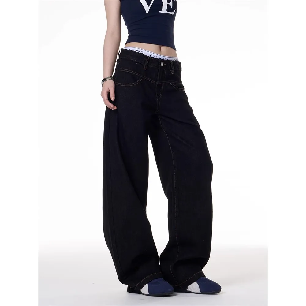 

Женские джинсы 2025 года, прямые мешковатые джинсовые брюки с высокой талией, уличная одежда Y2K, модные широкие джинсовые брюки в американском стиле