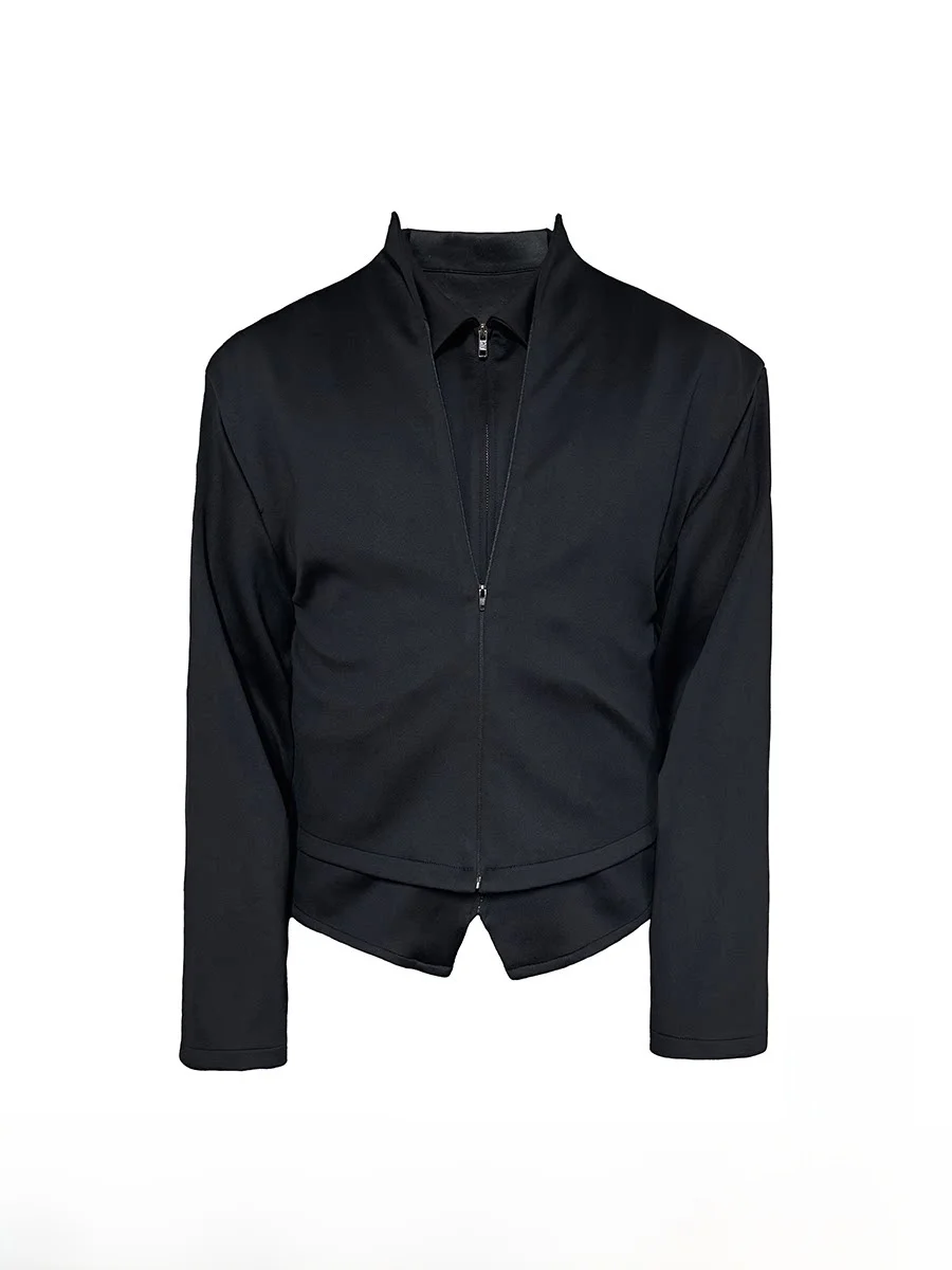 JCAESAR Zipper Shirt Space Cotton  Layered Effect Fake Two-Piece Standard Fit Long Sleeve Warmth Youth Casual Shirt