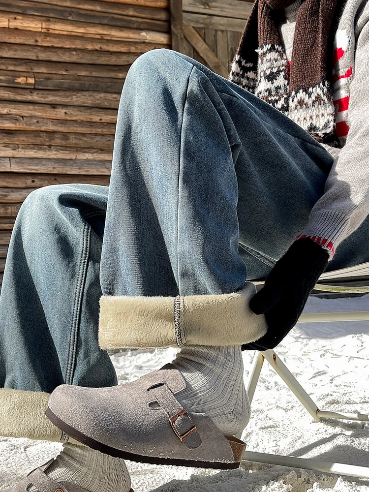 

Джинсы с завышенной талией, длинные брюки, мужские большие размеры, модные свободные прямые джинсы Fce Thi 90, весенне-зимняя одежда, повседневные прямые джинсы