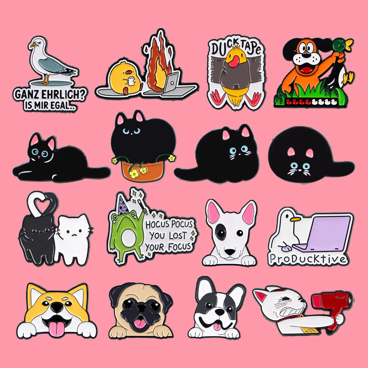 Funny Animals Quotes Enamel Pins Cartoon Cats Dogs Brooch Lapel Pin Badge on Backpack Clothing Accessories Fashion Jewelry Gifts