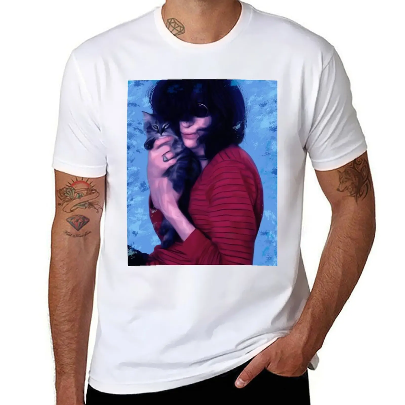 

Joey Ramone and cat T-Shirt anime t shirts oversize t shirts for man slim fit T-Shirt