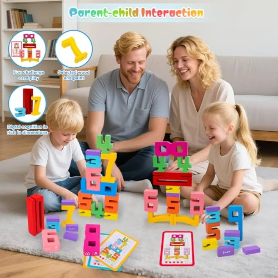 40 SZT. Drewniane Klocki Numeryczne Narzędzia do Nauki Matematyki Cyfrowe Klocki 110 do Układania Klocków Zabawki Konkurs Balansu