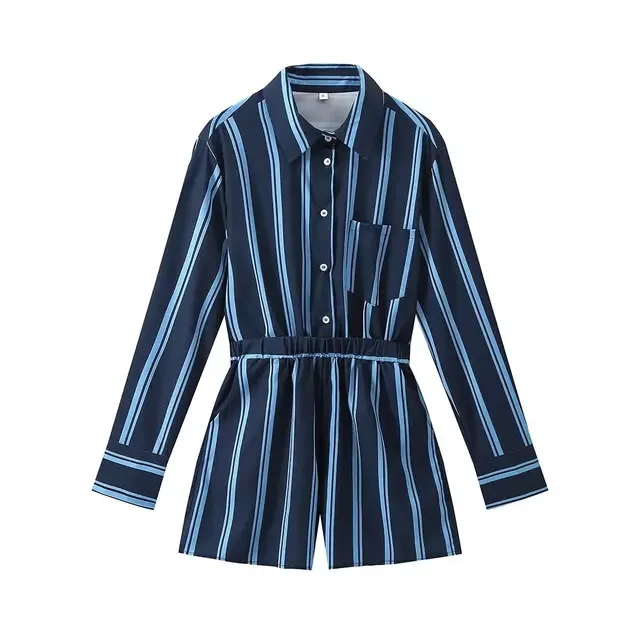 BabYoung Women Chic Striped Casual Long Sleeved Single Breasted Jumpsuit Summer Woman Fashion Vintage Streetwear Loose Romper