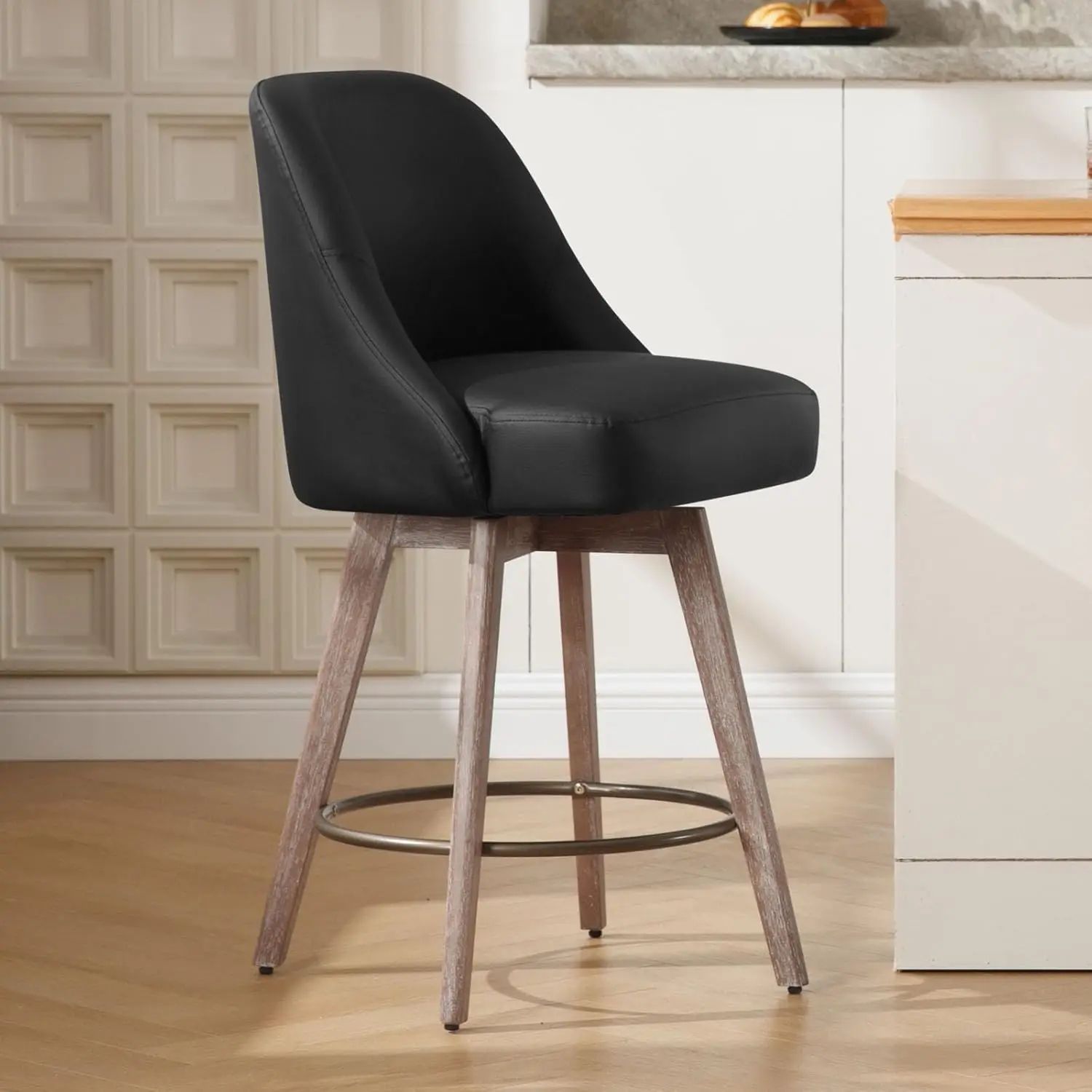 

Барные стулья для барной стойки, вращающиеся барные стулья в стиле середины века со спинками и ножками из бука, высота сиденья 26 дюймов, из ПУ, на заказ