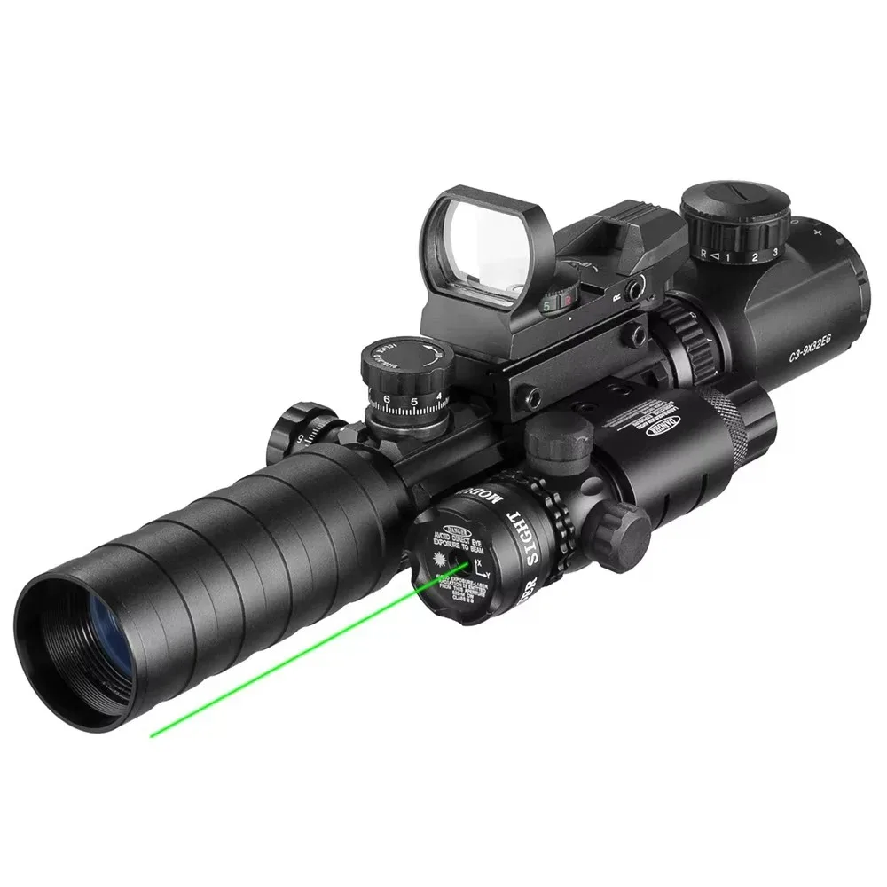 3-9X32 EG Taktisches Zielfernrohr mit Rot-Grün-Beleuchtung, Holografisches Reflexvisier mit 4 Fadenkreuzern, Rot-Grün-Punkt-Kombi Jagdvisier