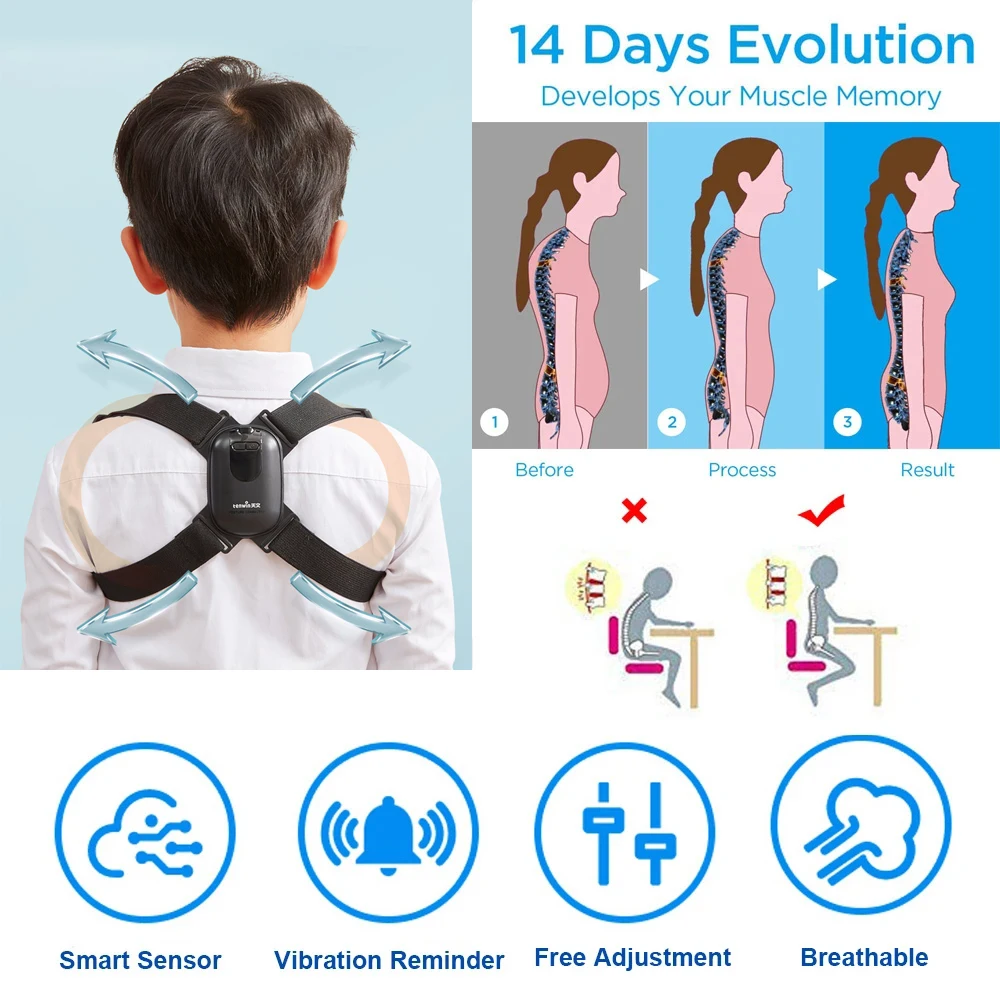 Tenwin Smart Posture Corrector Invisible Correction Belt Reminder Adult Child Sitting Posture Hunchback Back Brace Shoulder Belt