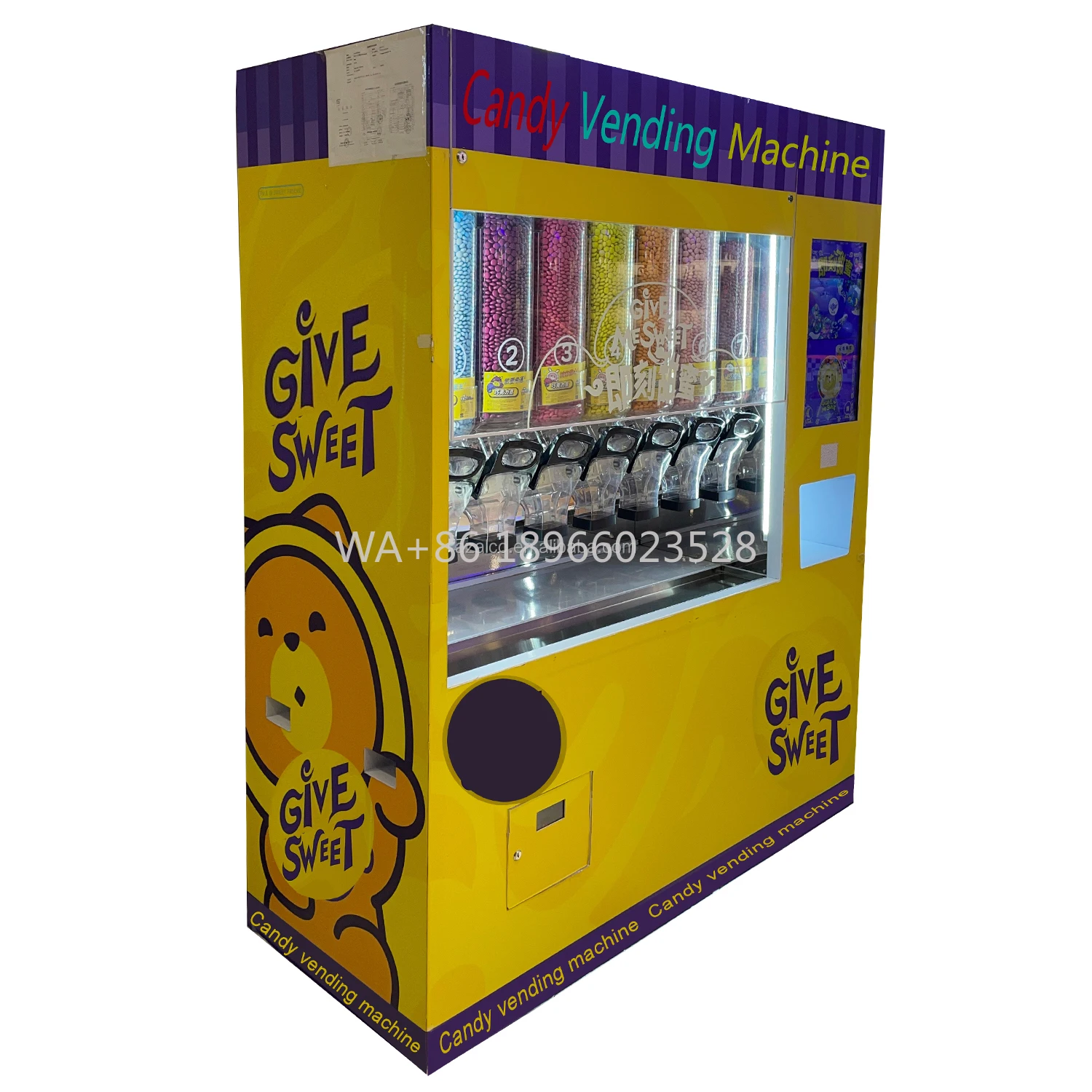 система автоматическая доставка, не нужно собирать чашкиИнтеллектуальный торговый автомат Candy с оплатой банкнот с монетами