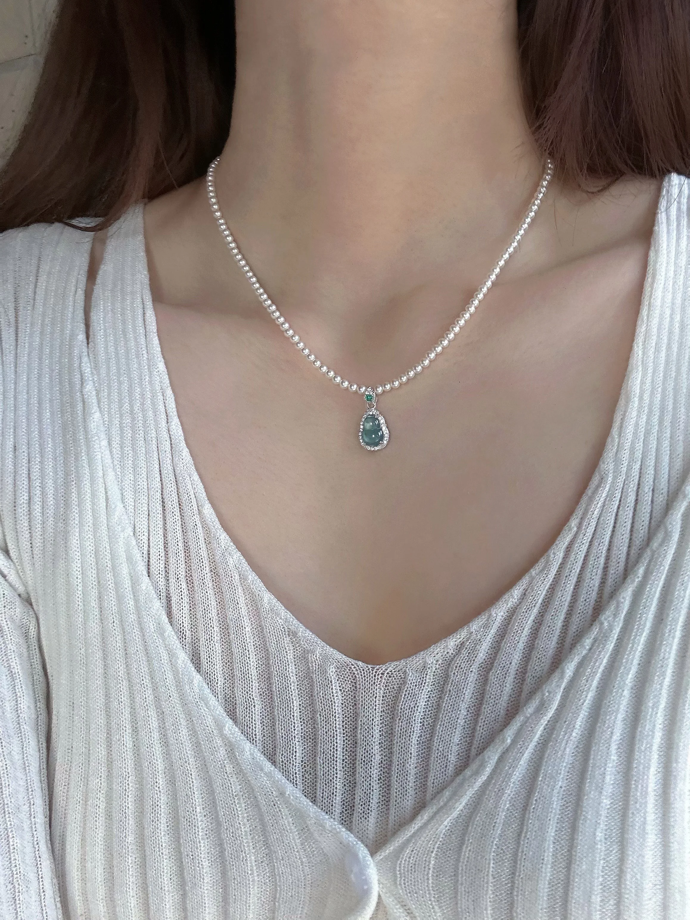 Jade Little Gourd Ran Blue Water 925 Silver Light Luxury Necklace