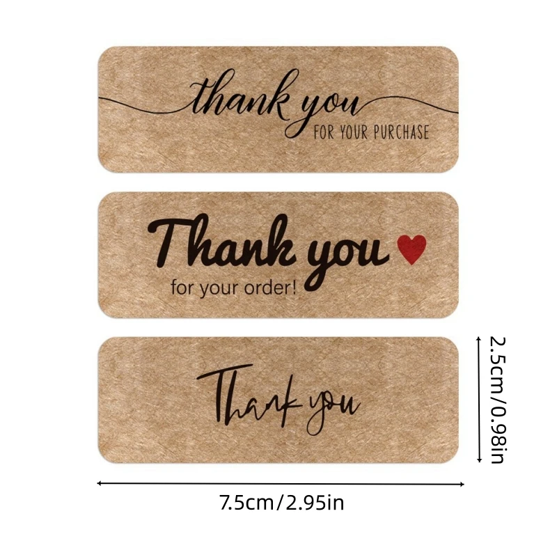 120Pcs/Roll Rectangluar Kraft Paper Vintage Thank You Stickers DIY Gift Packaging Decoration for Handmade Gifts Business Label