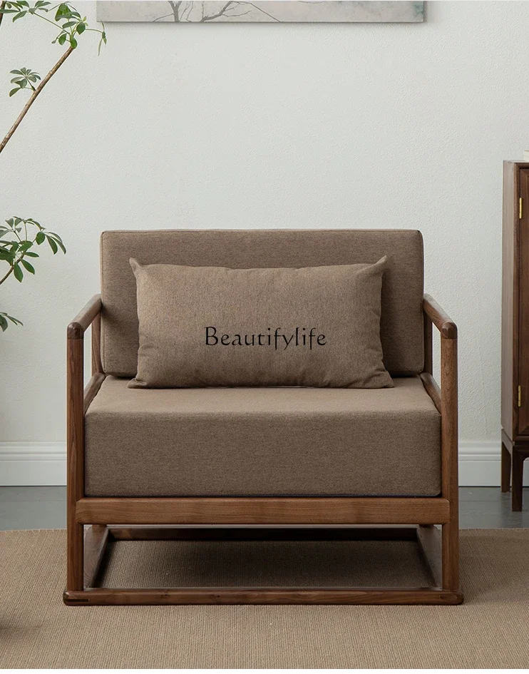 

FG44New Chinese Style Black Walnut Solid Wood Fabric Couch Wooden Zen Armchair