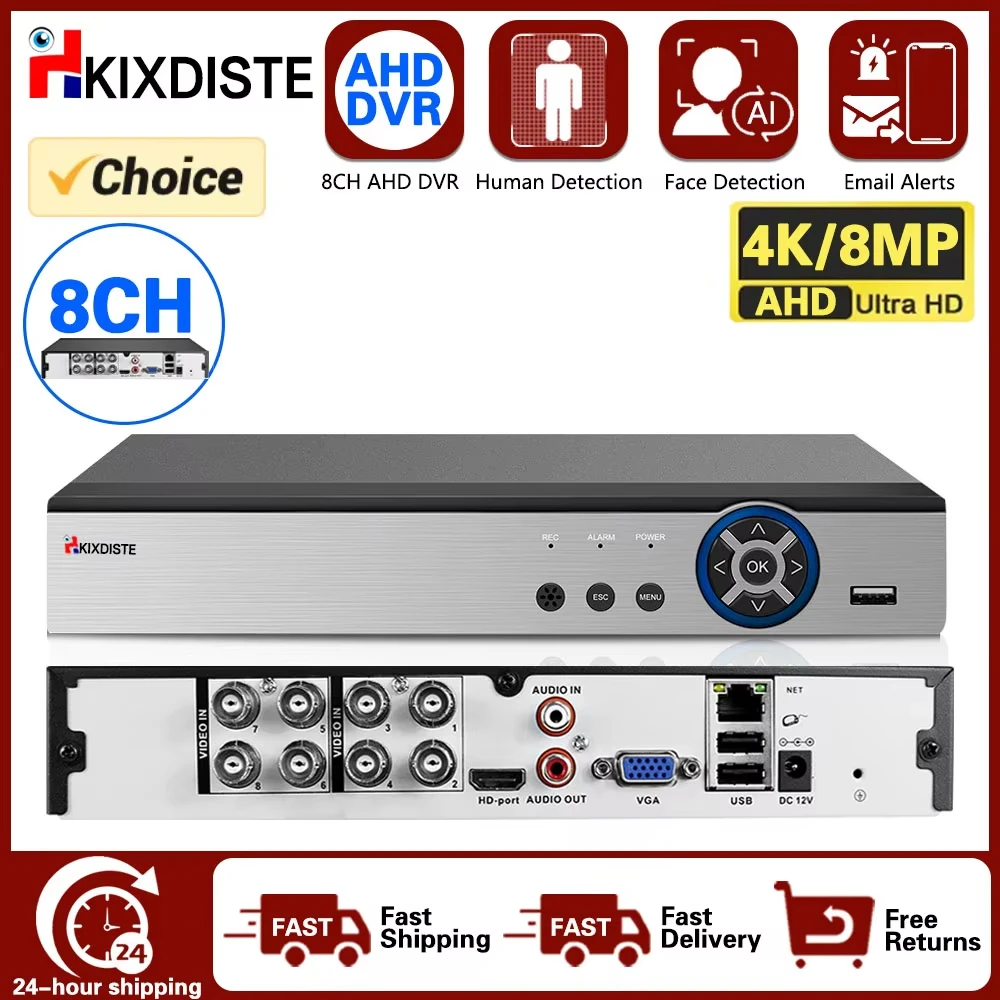 

4K 8MP Security CCTV DVR Smart Home Face Detection 8CH AHD/DVR/XVI 6in1 8M-N H.265+ Hybrid Video Recorder For AHD TVI CVI Camera