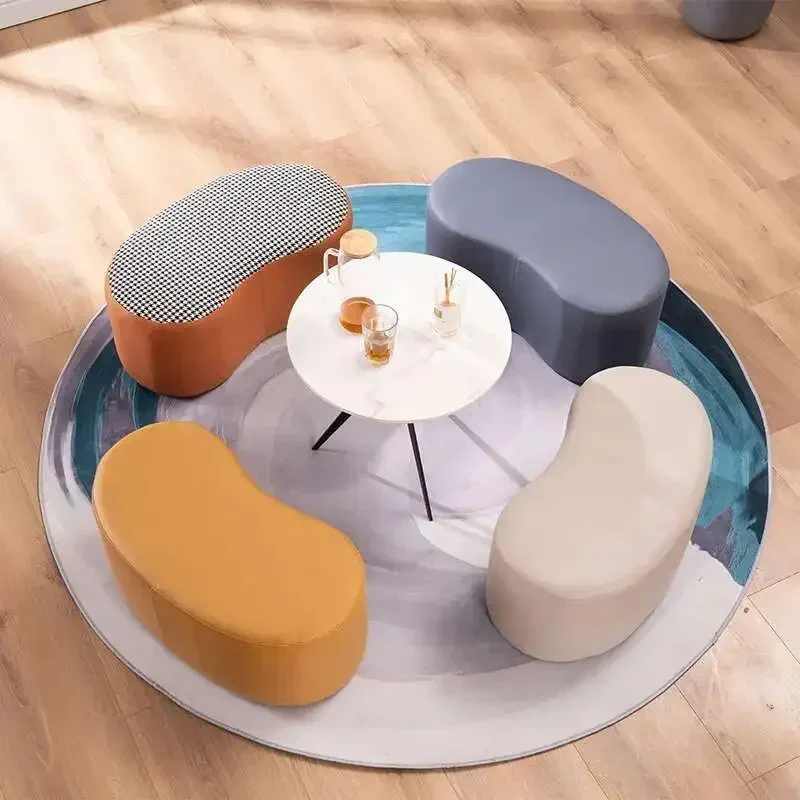 %%Luxury Stool INS Lamb Changing Wool Foot Stool Bedroom Pouf Nordic Shoe Ottoman Creative Design Living Room Floor Sofa Bench