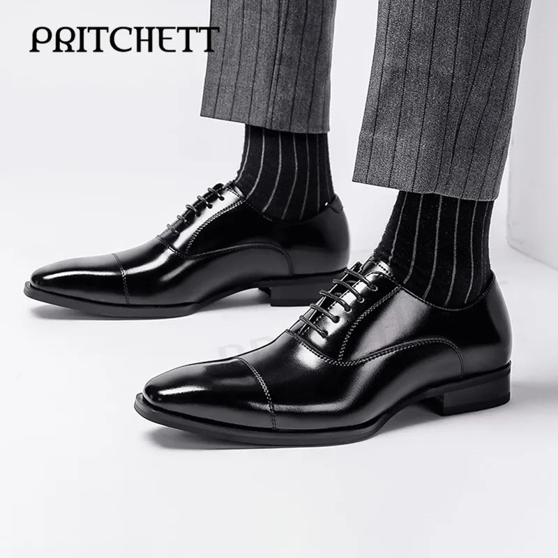 

Men's Business Formal Leather Shoes Large Size Genuine Leather Lace-Up Black Brown Wedding Shoes Commuting Casual Leather Shoes