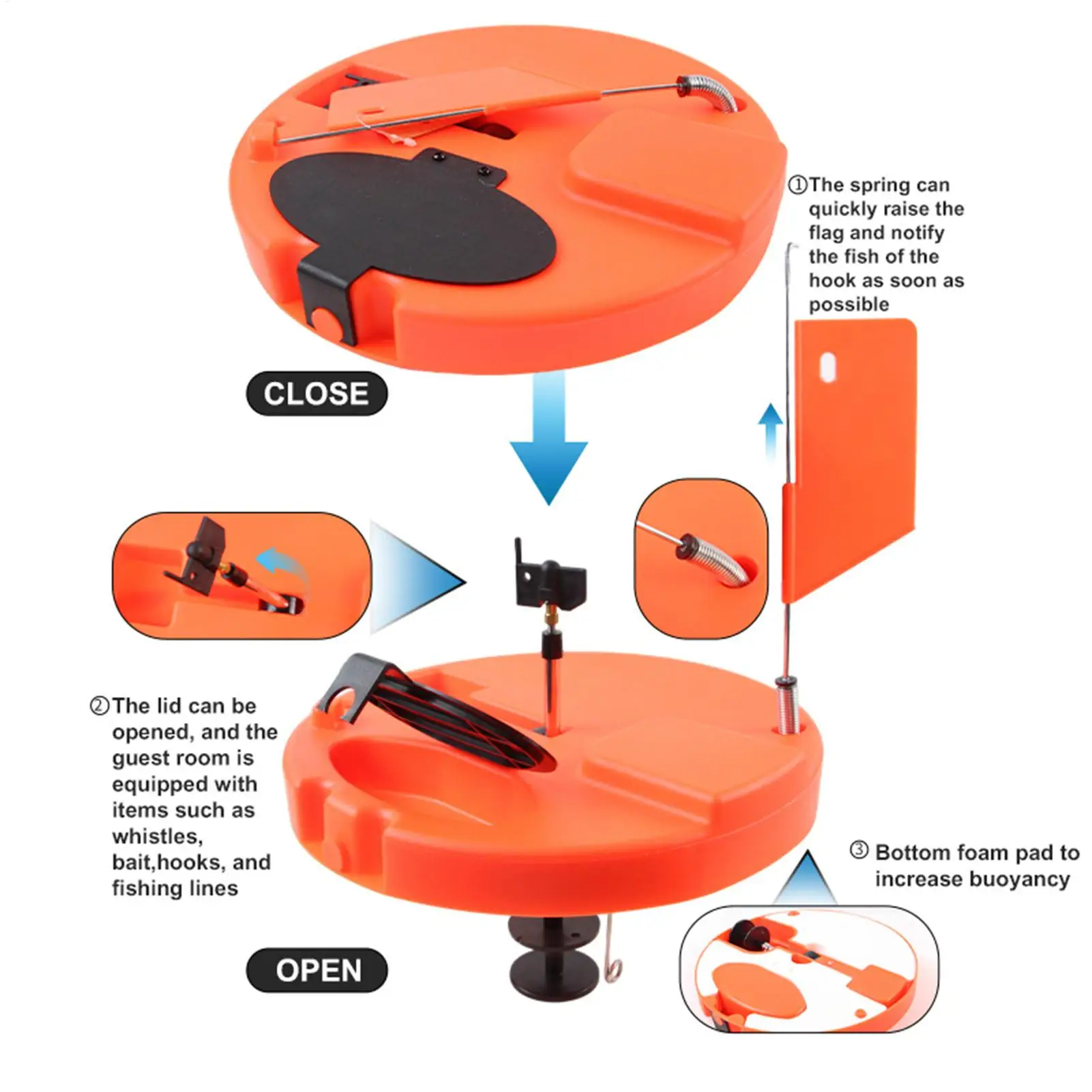 طرف صيد السمك على الجليد الأوتوماتيكي مع علم إشارة، تصميم مقاوم للتجميد والحراري لصيد الأسماك في الشتاء، نهر البحيرة، للمبتدئين