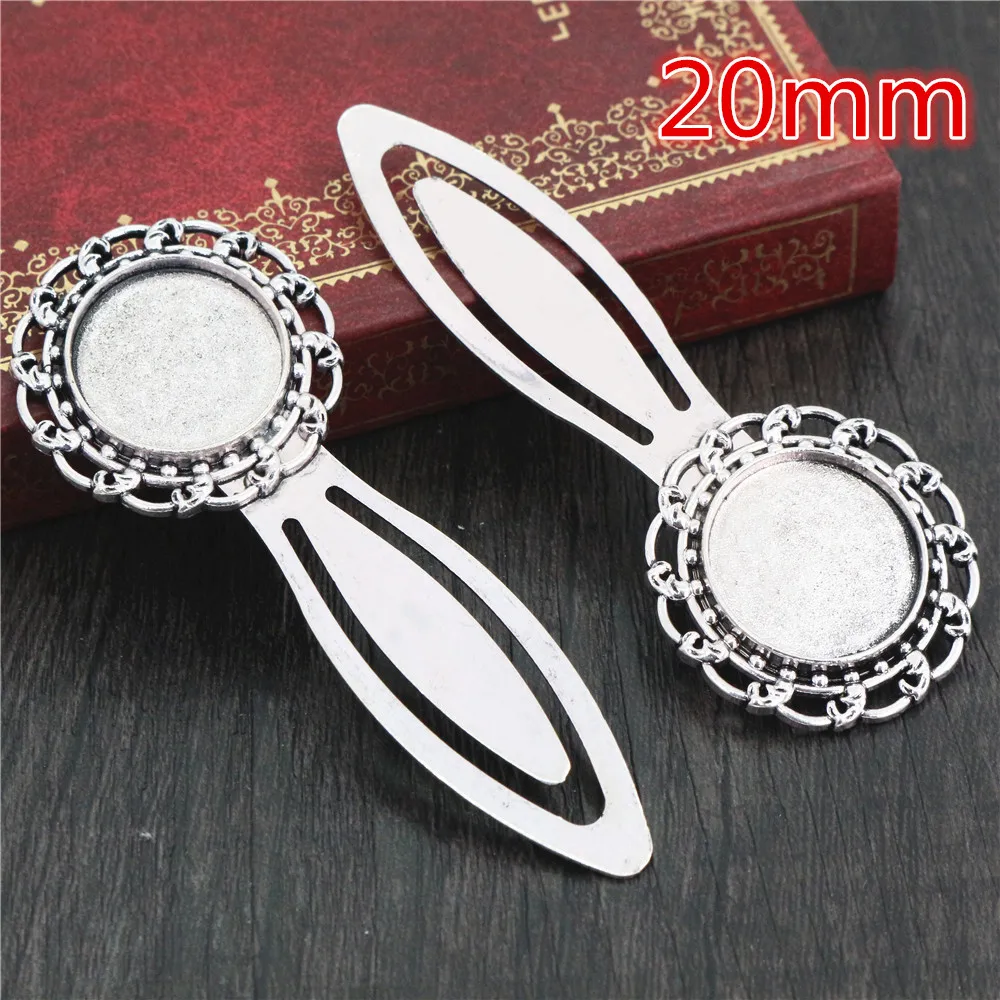 2pcs Antique Silver Plated Bronze Bookmark Cabochon Base Set