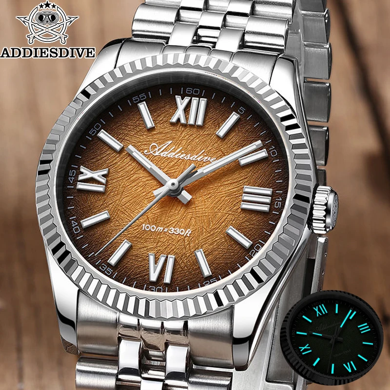 

ADDIESDIVE AD2512 Luxury Men's Quartz Watch 35mm Sapphire Glass Super Luminous 100M Waterproof Wristwatch Retro Men Analog Watch