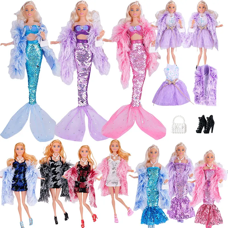 Doll Clothes For Barbie Shiny Beauty Fish Tail Dress Mermaid Costume For Barbies Doll House Accessories Girl Toys Birthday Gifts