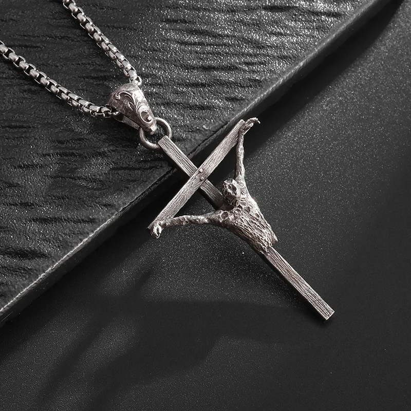 Vintage Classic Christian Jesus Cross Pendant Necklace for Men and Women Religious Catholic Prayer Amulet Jewelry
