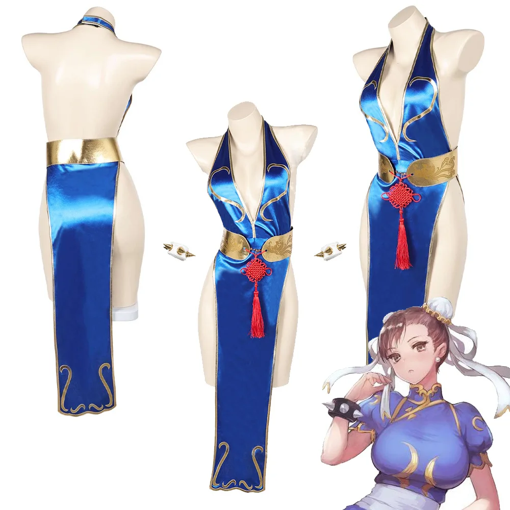 Game SF Chun Li Cosplay Sexy Lingerie Costume Fighter Sexy Cheongsam High Slit Dress Women Girls Outfits Halloween Carnival Suit