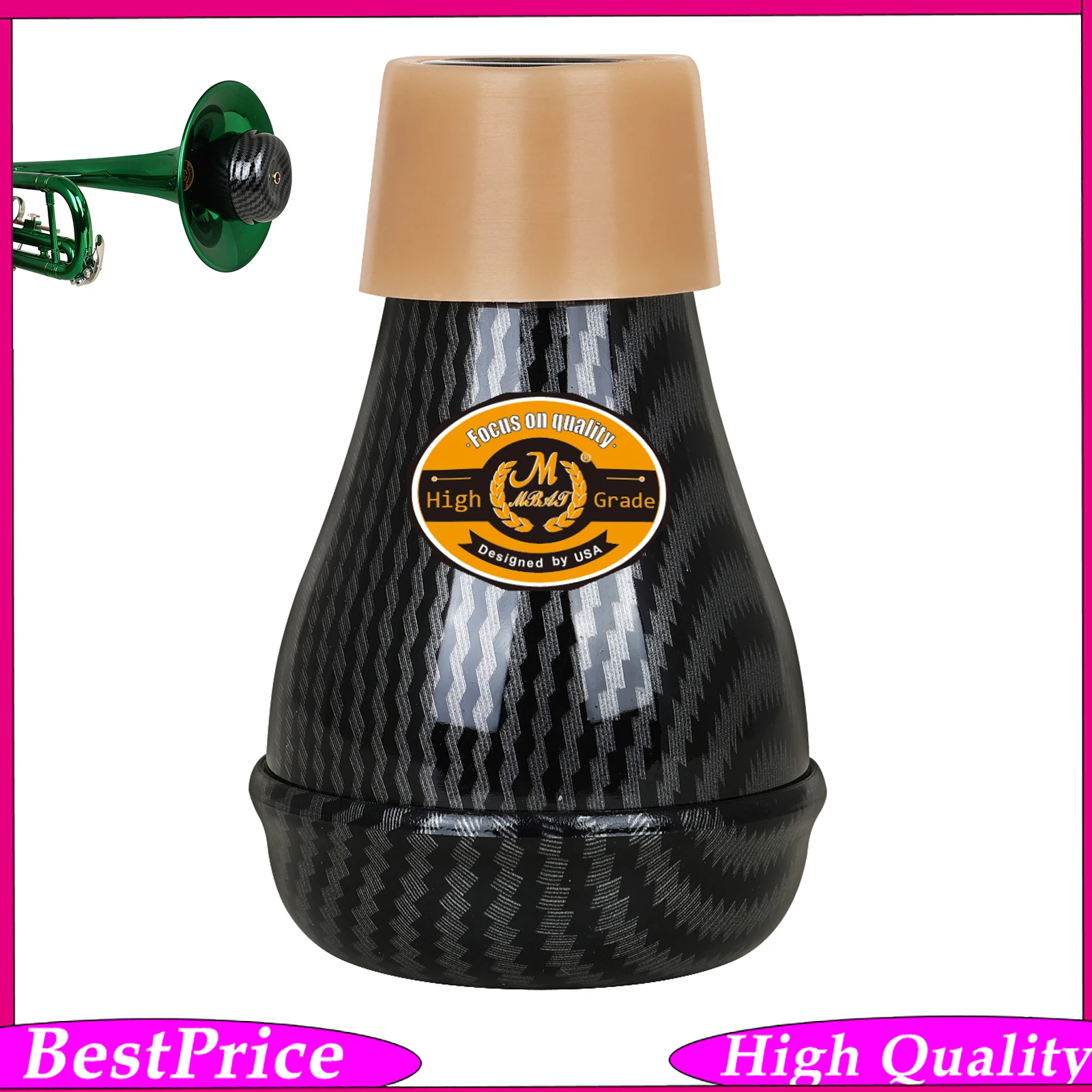 M MBAT Trumpet Sound Mute Carbon Fiber Texture Pattern Trumpet Noise Reduction Accessories for Brass Instrument Performance