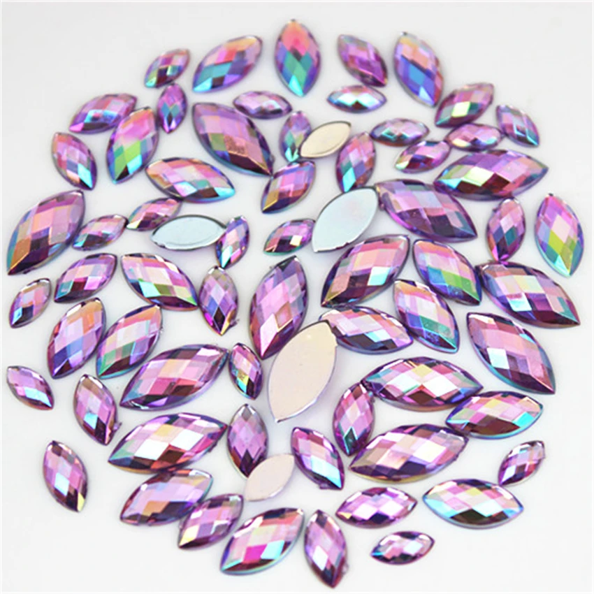 100PCS Mixed Sizes Horse eye AB Acrylic Rhinestones 3D Nail Art Rhinestones Non Hotfix Flatback Stones Decorations MC888