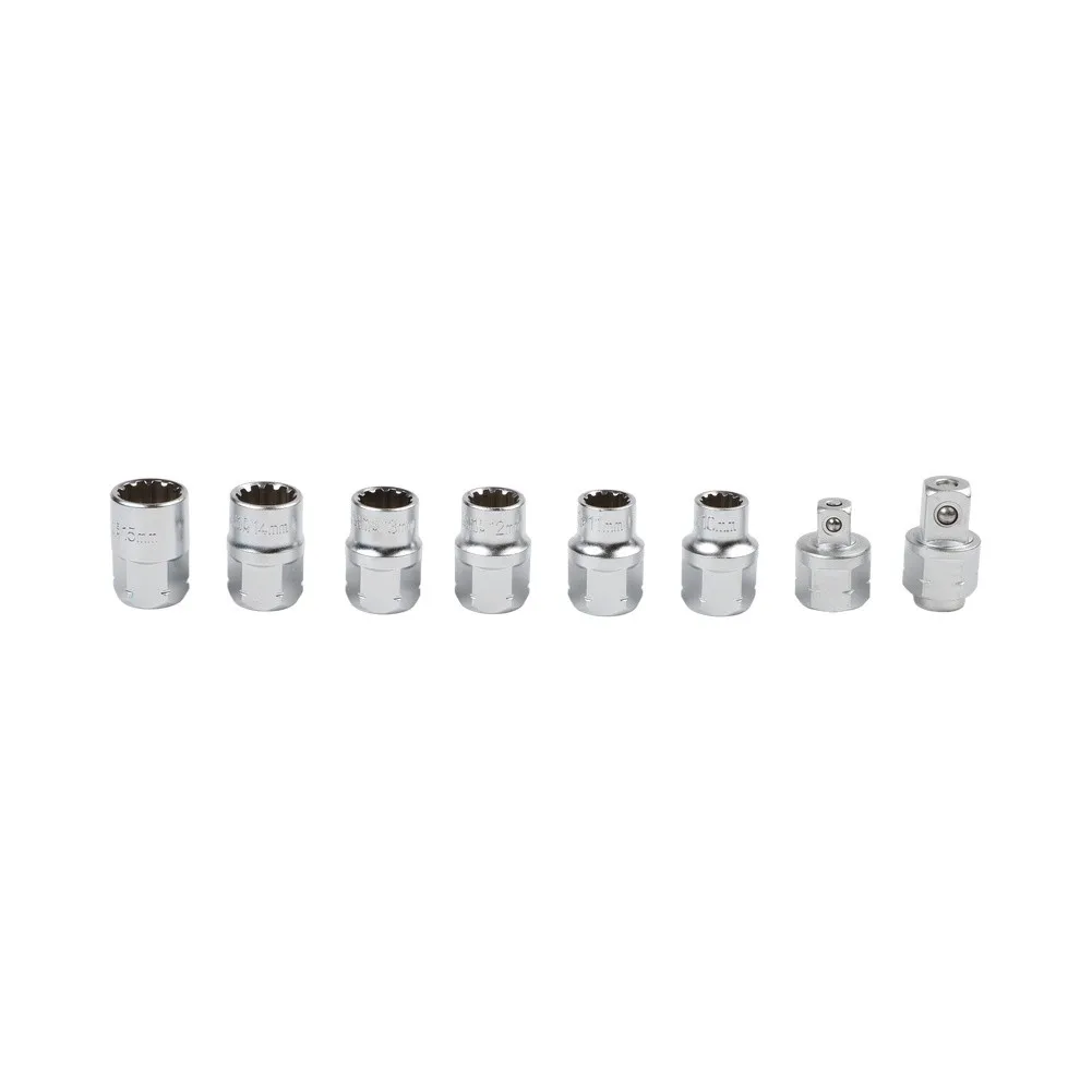Socket Wrench Kit 17 Piece with Hollow Through Design 12 Point Sockets and Chromium Vanadium Construction for CRV Applications