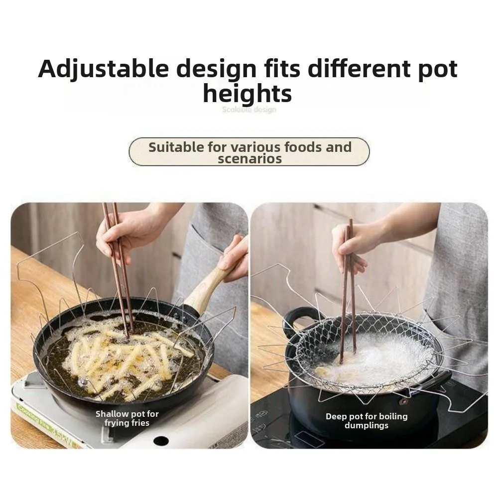 High Quality Stainless Steel Fryer Basket Foldable Silver Fried Filter Screen Multifunctional Deep Fryer Kitchen Supplies