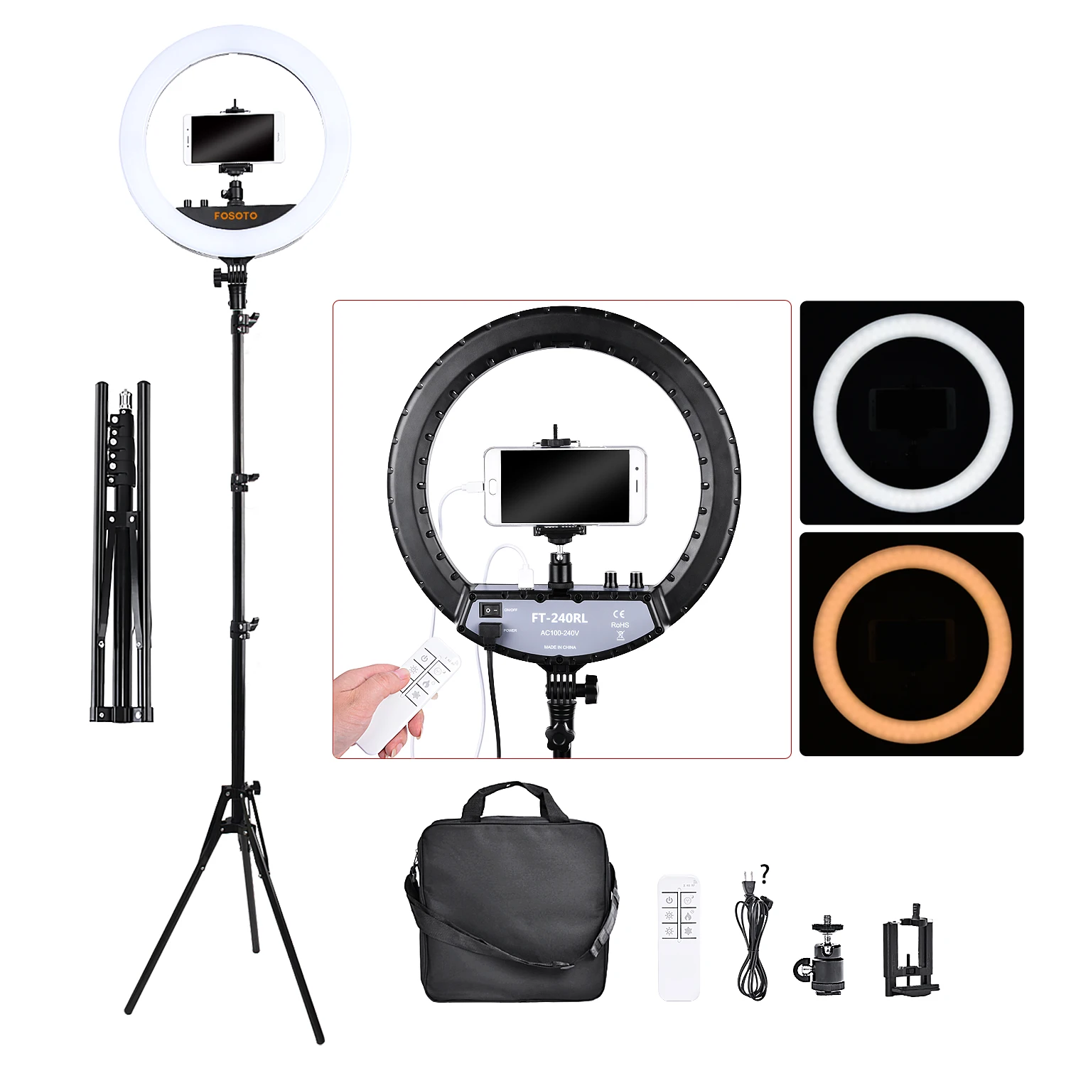 

Hot Sale Fosoto FT-240RL 14 Inch LED Ring Light Portable Photography Lighting Phone Selfie Video Lamp Tripod Stand Youtube