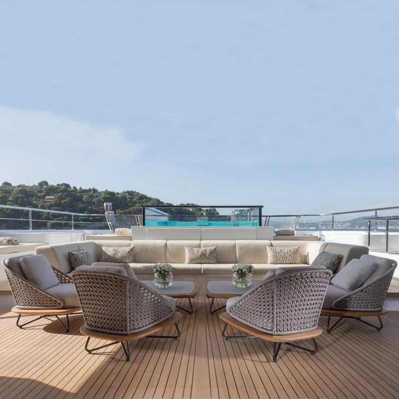 

Outdoor sofa terrace leisure courtyard garden waterproof outdoor aluminum alloy solid wood coffee table combination rattan furni