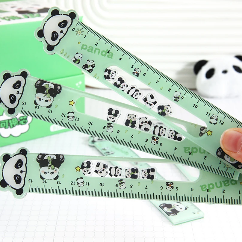 1 pçs bonito panda régua material escolar regla 15cm ferramenta de desenho acessórios escolares fournitures escolares kawaii papelaria regras