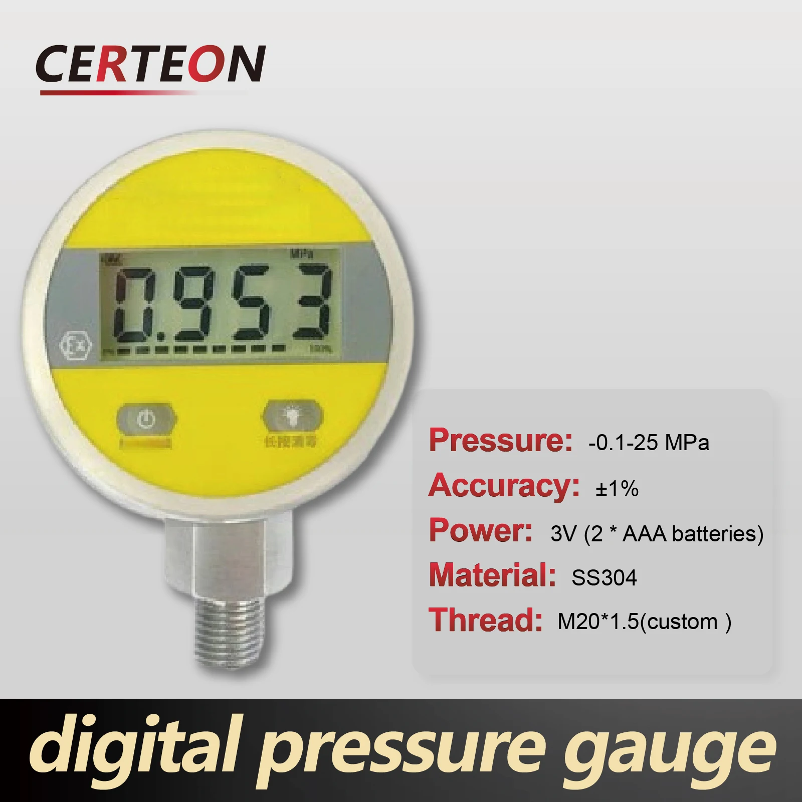 Цифровой манометр MD-S260 с ЖК-дисплеем питание от батареи корпус из нержавеющей стали резьба M20 G1/4 для воды масла гидросистем