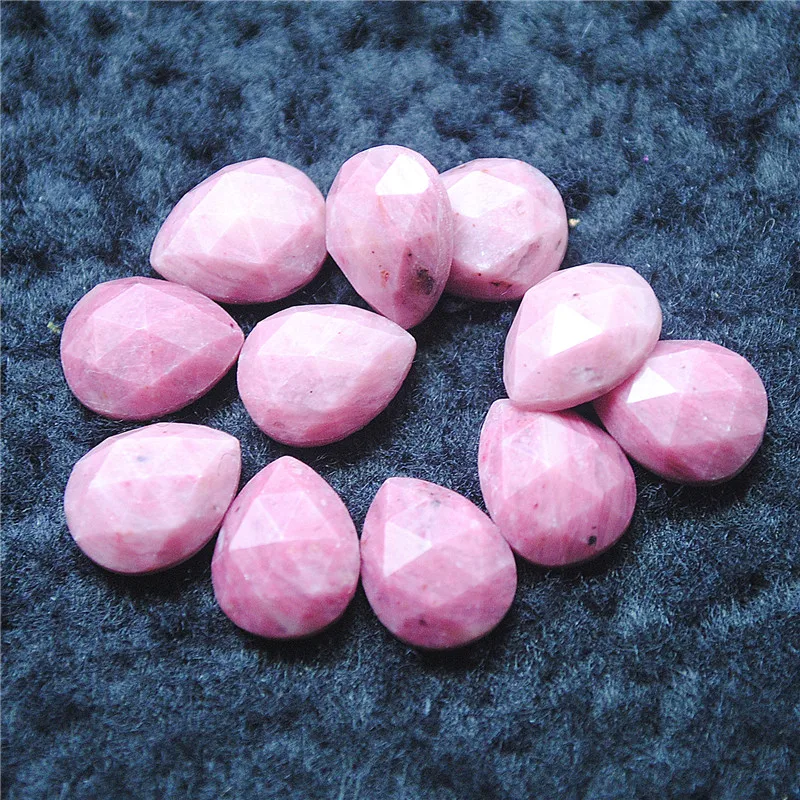 10PCS Natural Rhodonite Cabochons Faceted Surface Dropwater Shape 8X10MM DIY JEWELRY FINDINGS BEST QUALITY