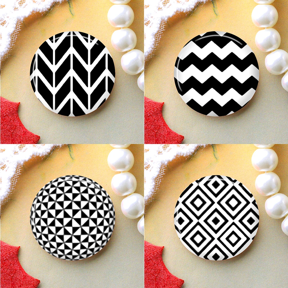 10mm 12mm 25mm 14mm 16mm 18mm 20mm  Photo Glass Cabochons Round Cameo Set Handmade Settings Stone Snap Geometric Stripes BPS2631