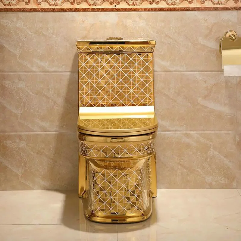 

Artistic Mosaic Gold Ceramic Toilet One Piece Closestool Floor Mount Bathroom Toilet