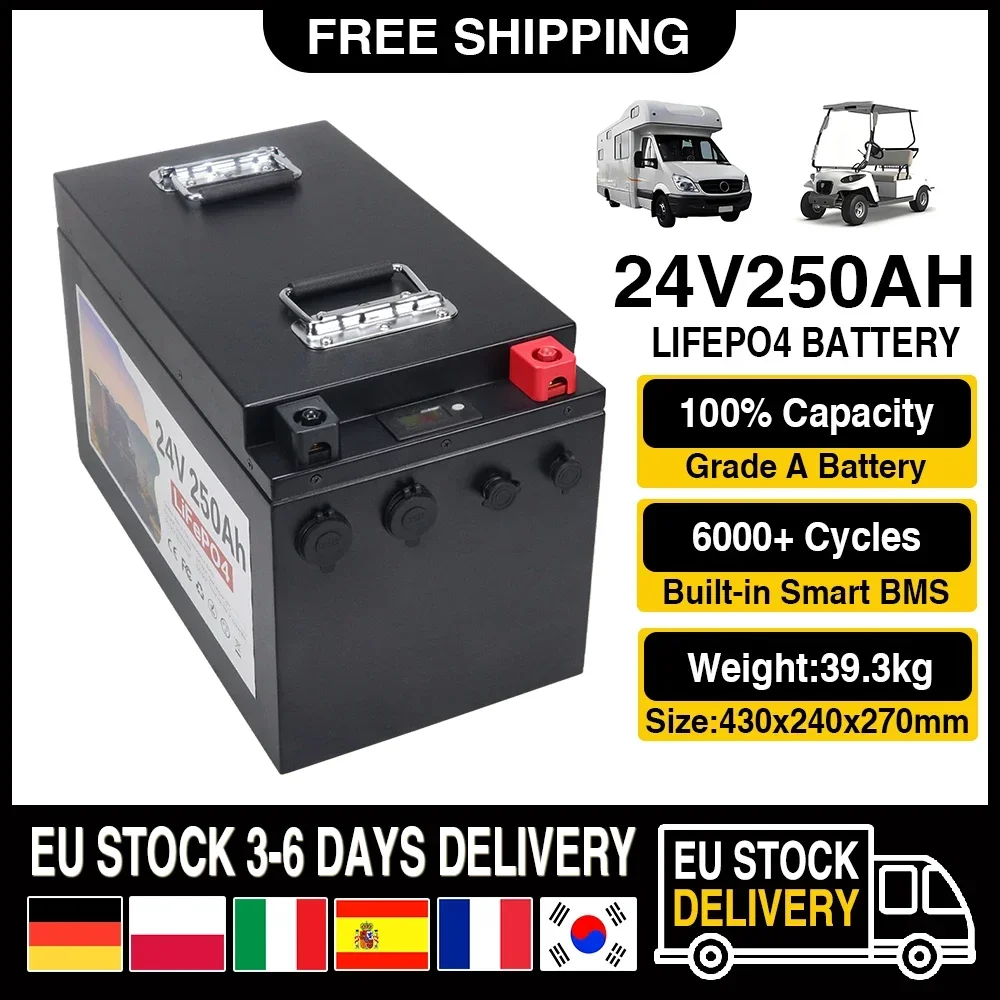 24V 250AH LiFePO4 Battery Pack Built-in BMS Lithium Iron Phosphate Cells For Replacing Most of Backup Power Home Energy Storage