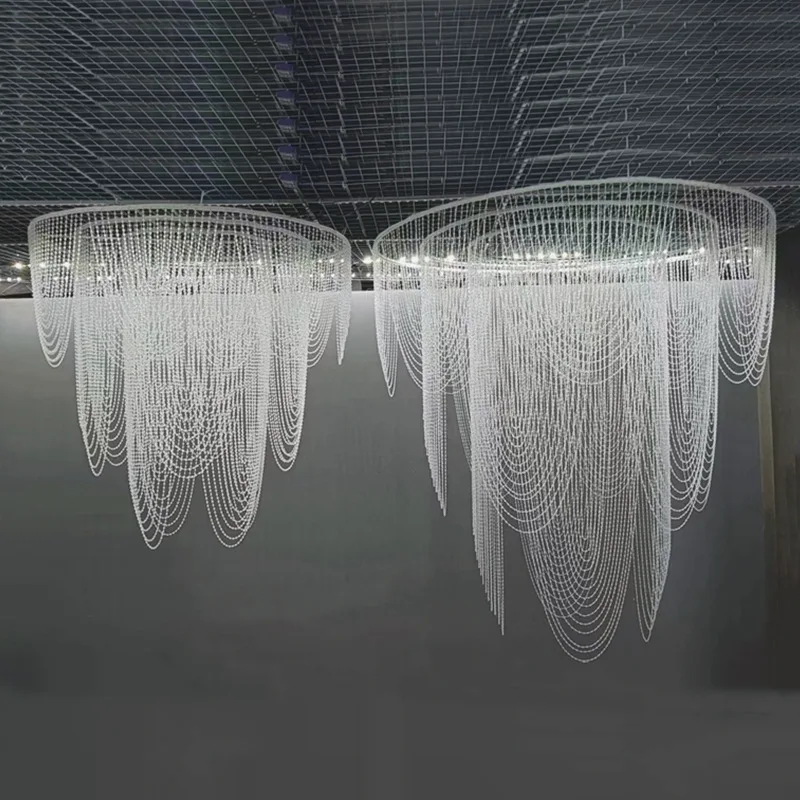 New acrylic crystal bead curtain chandelier wedding hotel banquet hall blooming ceiling bead chain stage arrangement