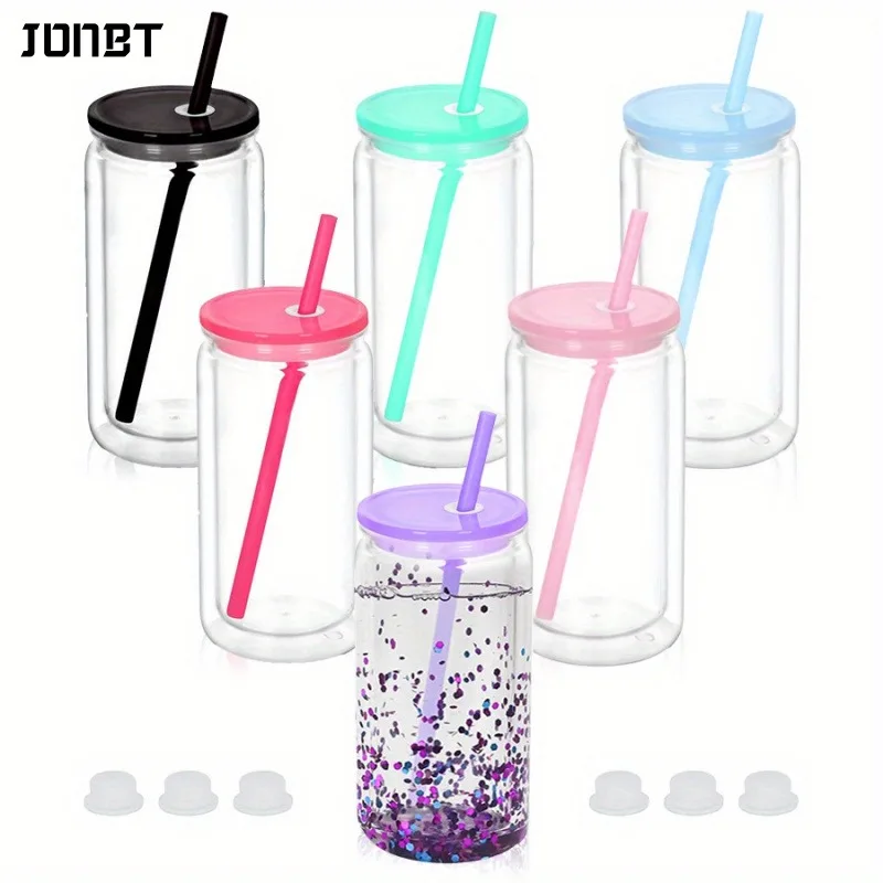 

6 шт., 16 унций, пластиковые бутылки для воды с двойными стенками и крышками, чашка для снежка «сделай сам», с предварительно просверленным отверстием, многоразовые детские чашки для напитков