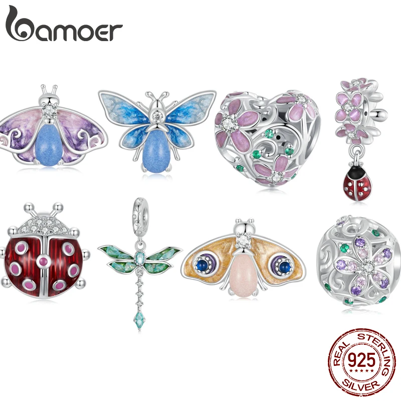 

Bamoer стерлингового серебра 925, светящиеся радужные бабочки, цветок, подвески в виде пчелы, бусины, подходят для оригинального браслета и ожерелья «сделай сам», ювелирные изделия
