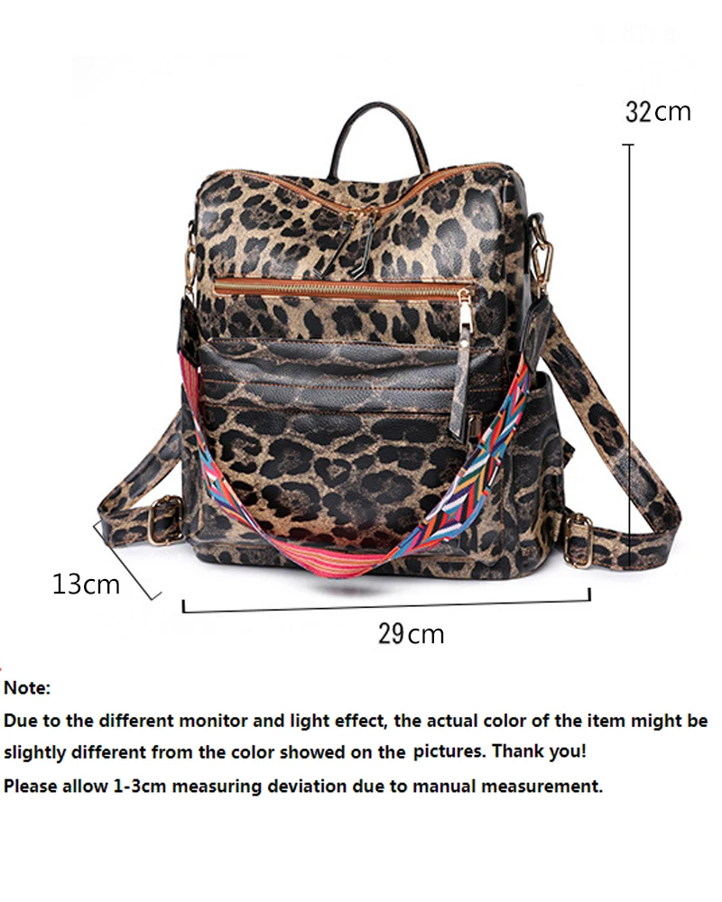 Zaino da scuola Casual in pelle PU da donna per borsa da viaggio per ragazze adolescenti borse a tracolla leopardate di moda Vintage