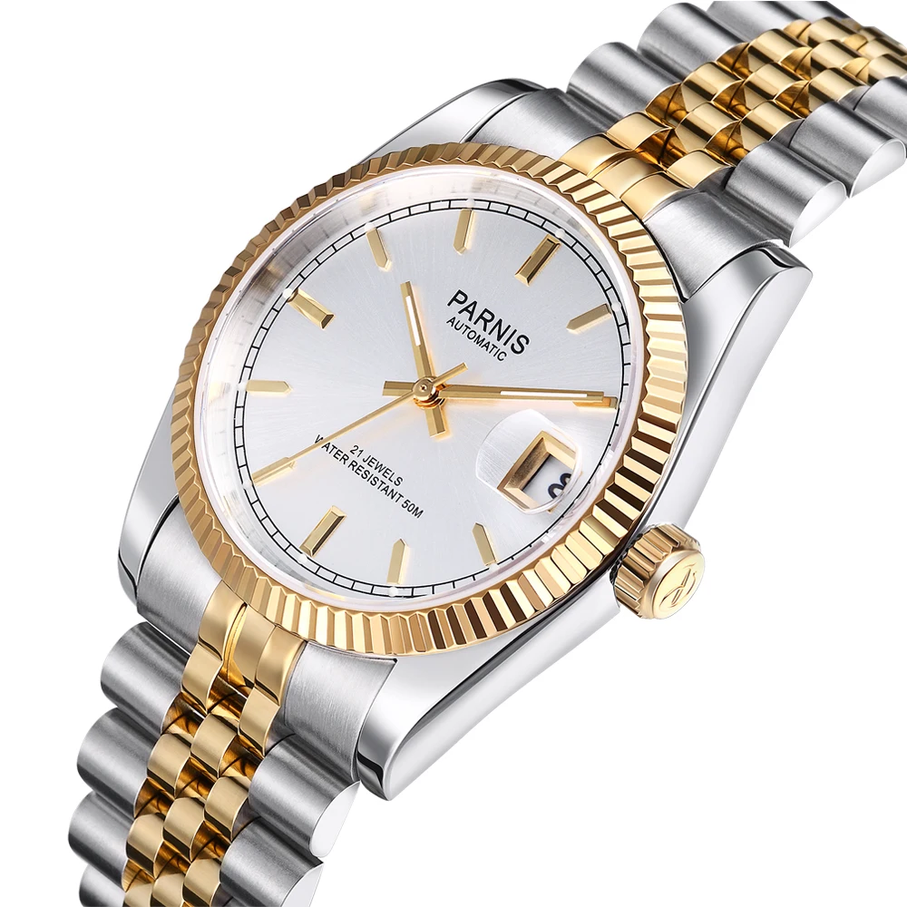 New Fashion Parnis 36MM Silver Case Men Watch Automatic Women Stainless Steel Bracelet Calendar Mechanical Watches 2026 Man Gift