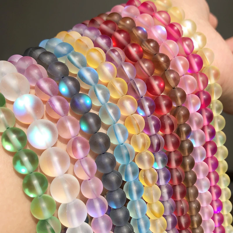 A+ Matte White AB Frosted Austrian Crystal Round Beads For Jewelry Making 6 8 10 12mm Glitter MoonStone Beads Diy Bracelet