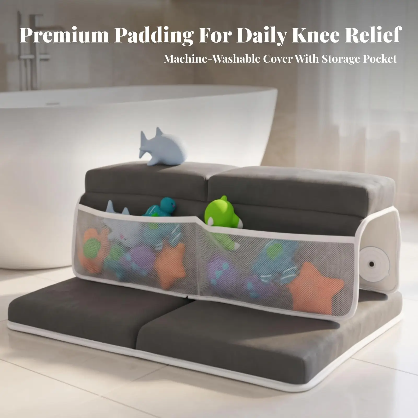Anti Slip Bathroom Kneeling Mat with Suction Cups and Pocket Foldable Knee Cushion for Shower Cleaning Garden Work