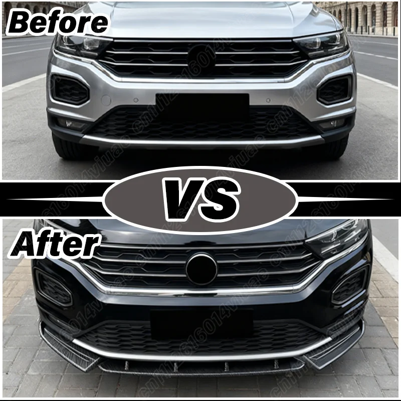 For VW Volkswagen T‑Roc 2018 2019 2020 2021 2022 Front Bumper Lip Lower Splitter Chin Spoiler Protector Body Modification Kit