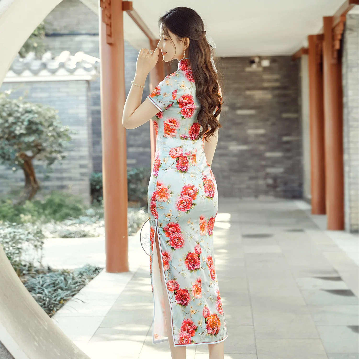 Spring and Summer New High Quality Real Silk Improved Printed Cheongsam Qipao Women's Dress Long Tea Art